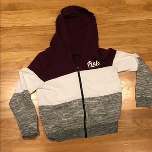 pink large maroon and white sweatshirt zip up